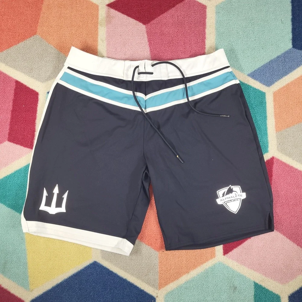 Alphalete Athletics Athletic Shorts Dark Blue White Teal Logo Mens‎ Large